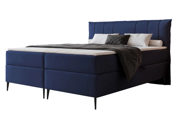 Łóżko kontynentalne z nóżkami i pojemnikiem na pościel Vertico Granatowy