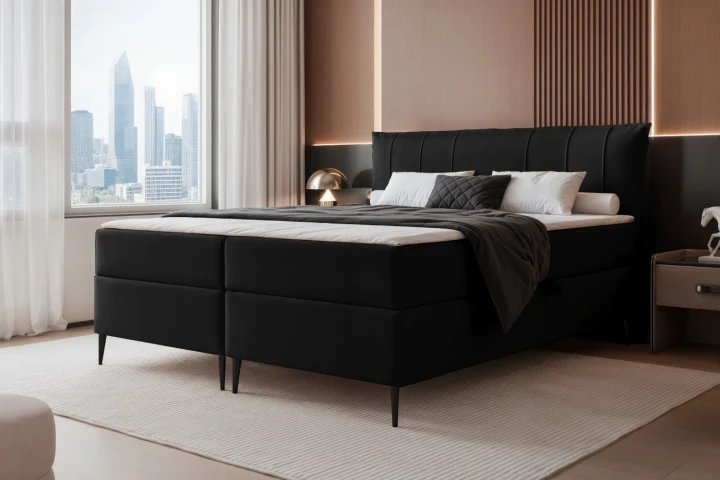 Łóżko kontynentalne z nóżkami i pojemnikiem na pościel Vertico Czarny