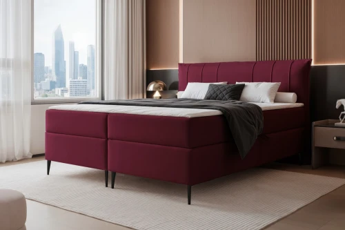 Łóżko kontynentalne z nóżkami i pojemnikiem na pościel Vertico Bordowy