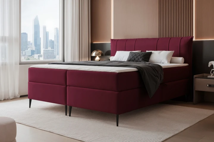 Łóżko kontynentalne z nóżkami i pojemnikiem na pościel Vertico Bordowy