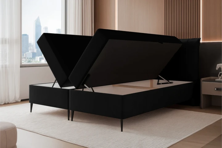 Łóżko kontynentalne z nóżkami i pojemnikiem na pościel Vertico