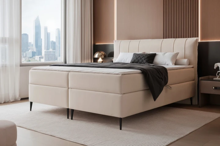 Łóżko kontynentalne z nóżkami i pojemnikiem na pościel Vertico Ecru