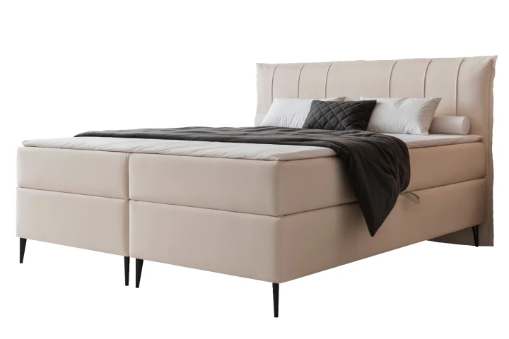 Łóżko kontynentalne z nóżkami i pojemnikiem na pościel Vertico Ecru