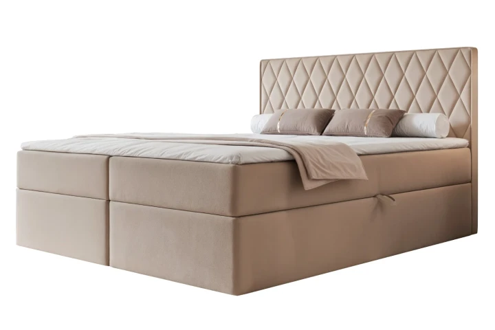 Łóżko kontynentalne z pojemnikiem na pościel Royal Szaro-beżowy