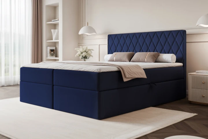 Łóżko kontynentalne z pojemnikiem na pościel Royal Granatowy