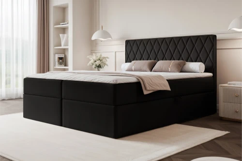 Łóżko kontynentalne z pojemnikiem na pościel Royal Czarny