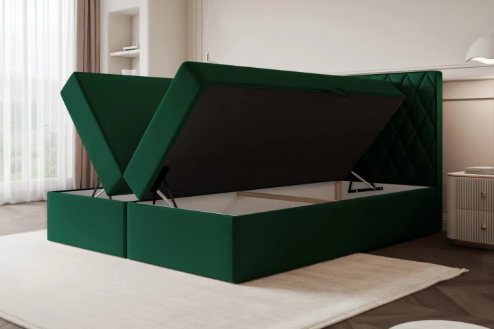 Łóżko kontynentalne z pojemnikiem na pościel Royal Zielony