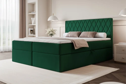 Łóżko kontynentalne z pojemnikiem na pościel Royal Zielony