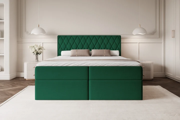 Łóżko kontynentalne z pojemnikiem na pościel Royal Zielony