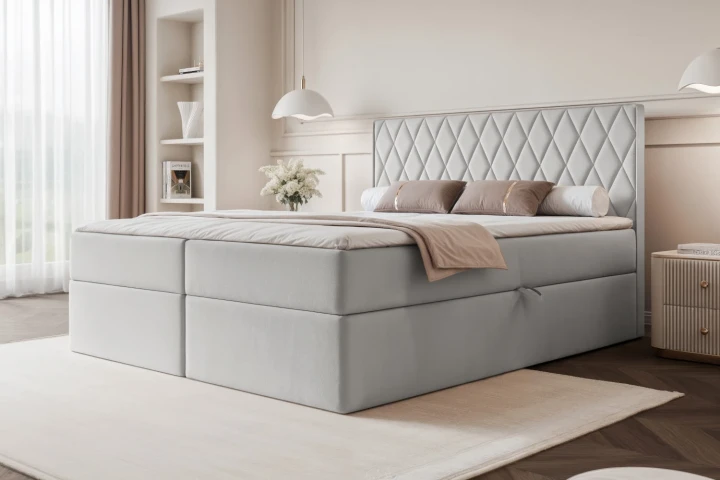 Łóżko kontynentalne z pojemnikiem na pościel Royal Gołębi Szary