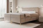 Łóżko kontynentalne z nóżkami i pojemnikiem na pościel Royal Szaro-beżowy