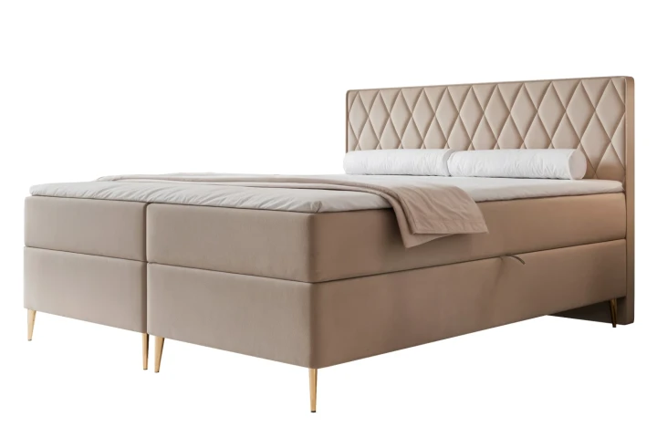 Łóżko kontynentalne z nóżkami i pojemnikiem na pościel Royal Szaro-beżowy