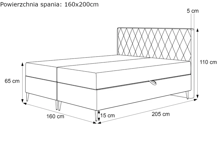 Łóżko kontynentalne z nóżkami i pojemnikiem na pościel Royal wymiary 160