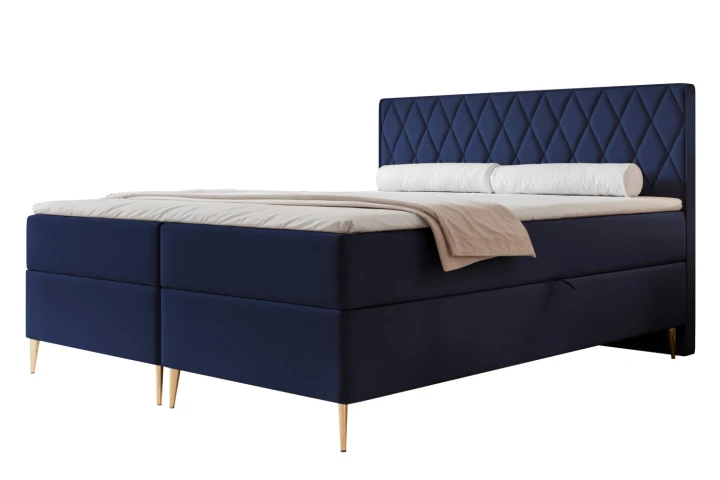 Łóżko kontynentalne z nóżkami i pojemnikiem na pościel Royal Granatowy