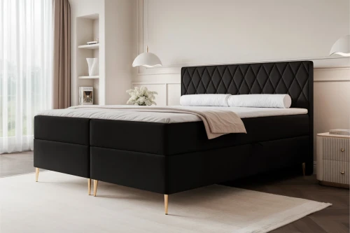 Łóżko kontynentalne z nóżkami i pojemnikiem na pościel Royal Czarny