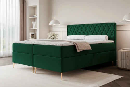 Łóżko kontynentalne z nóżkami i pojemnikiem na pościel Royal Zielony