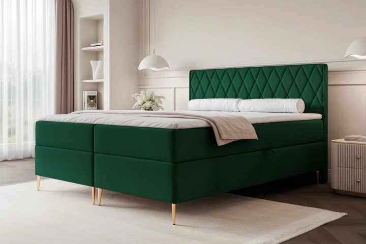 Łóżko kontynentalne z nóżkami i pojemnikiem na pościel Royal Zielony