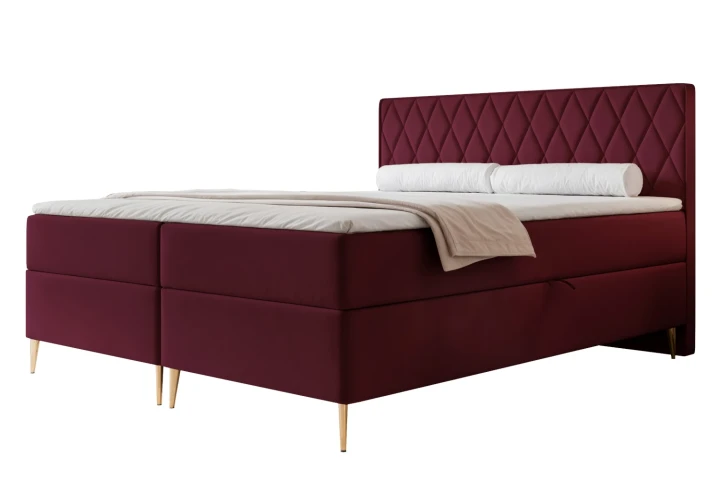 Łóżko kontynentalne z nóżkami i pojemnikiem na pościel Royal Bordowy