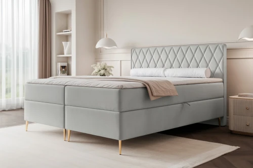 Łóżko kontynentalne z nóżkami i pojemnikiem na pościel Royal Gołębi Szary