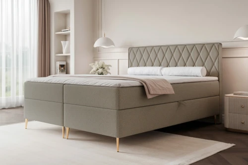 Łóżko kontynentalne z nóżkami i pojemnikiem na pościel Royal Taupe