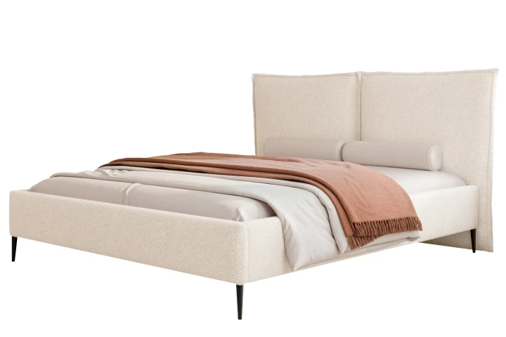 Łóżko tapicerowane do sypialni z pojemnikiem na pościel Lento Jasny krem