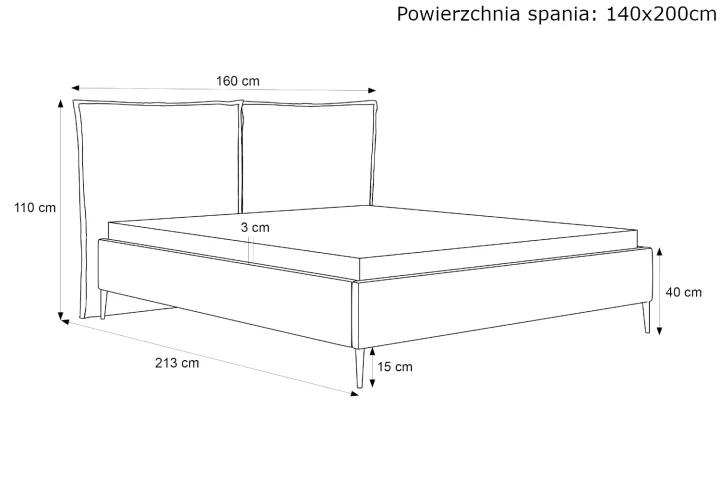 Łóżko tapicerowane do sypialni z pojemnikiem na pościel Lento wymiary 140