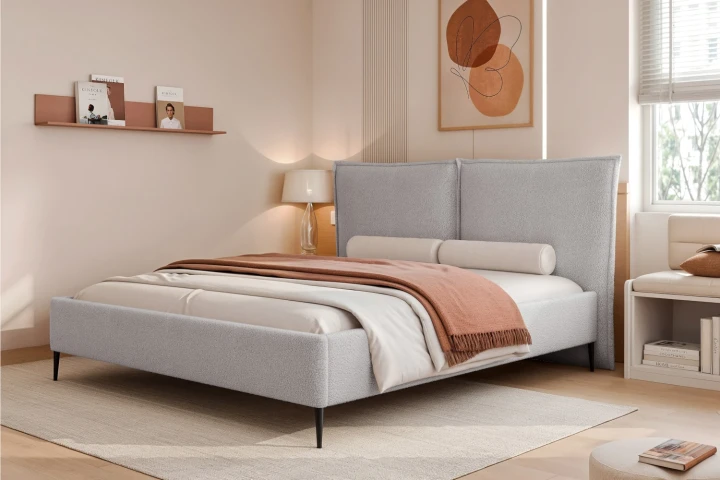 Łóżko tapicerowane do sypialni z pojemnikiem na pościel Lento Jasny szary