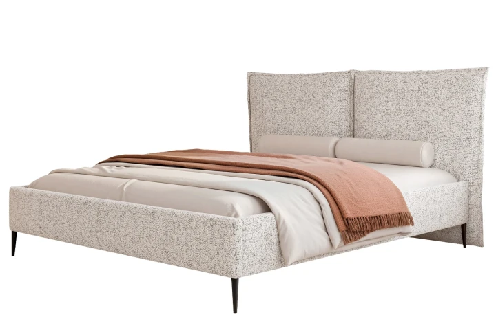 Łóżko tapicerowane do sypialni z pojemnikiem na pościel Lento Szarobeżowy Melanż