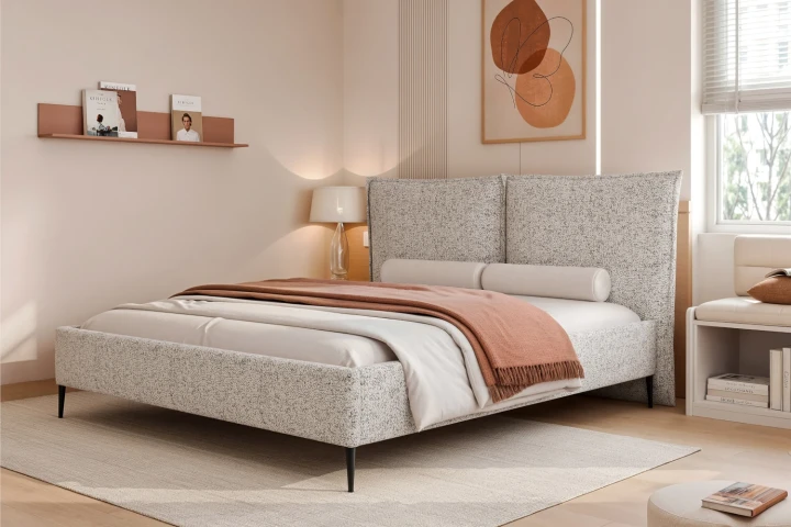 Łóżko tapicerowane do sypialni z pojemnikiem na pościel Lento Beżowy melanż