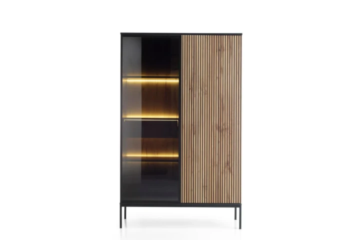 Witryna loftowa wysoka Linea z oświetleniem LED Dąb Wotan