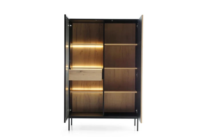 Witryna loftowa wysoka Linea z oświetleniem LED Dąb Wotan