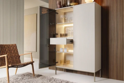 Witryna wysoka Linea z oświetleniem LED Kaszmir