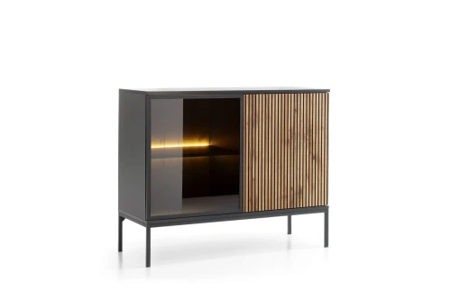 Komoda loftowa Linea 104cm z drzwiami i oświetleniem LED Dąb Wotan