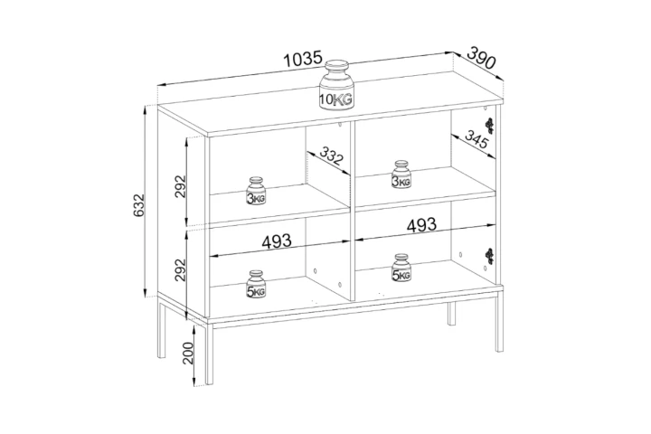 Komoda loftowa Linea 104cm z drzwiami i oświetleniem LED wymiary