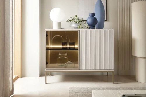 Komoda loftowa Linea 104cm z drzwiami i oświetleniem LED Kaszmir