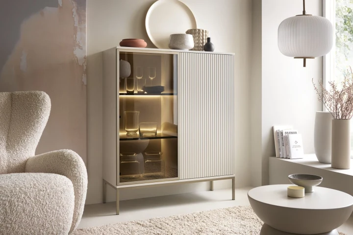 Witryna niska Linea z oświetleniem LED Kaszmir