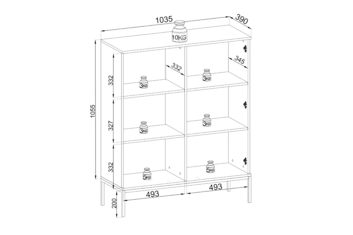 Witryna niska Linea z oświetleniem LED wymiary