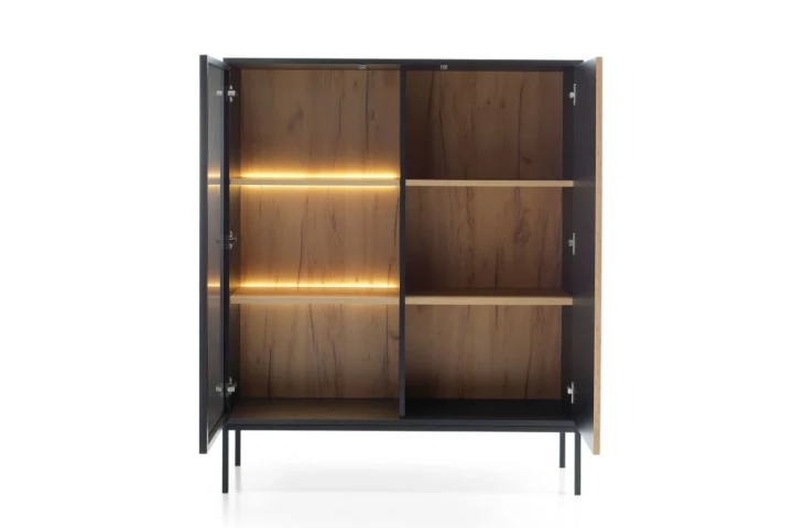 Witryna loftowa niska Linea z oświetleniem LED Dąb Wotan