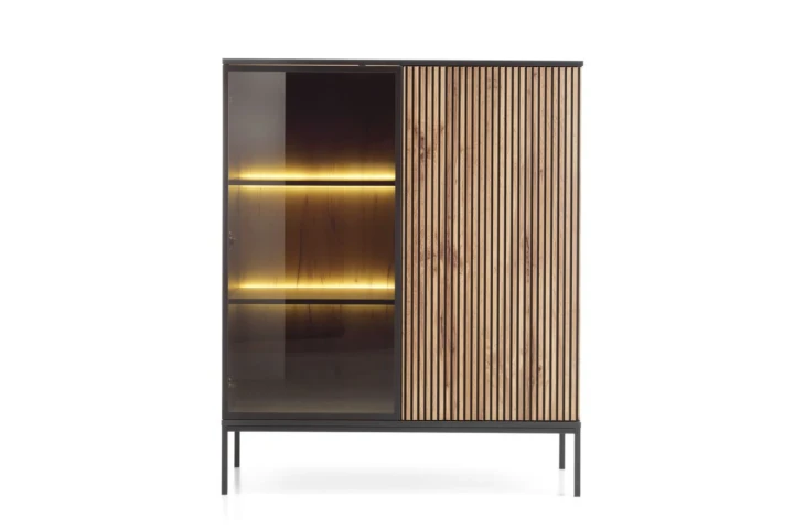 Witryna loftowa niska Linea z oświetleniem LED Dąb Wotan