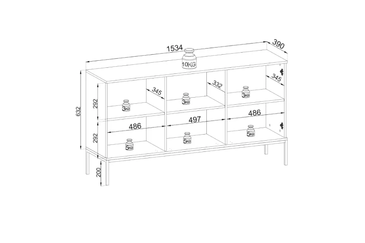 Komoda loftowa Linea z drzwiami i oświetleniem LED wymiary