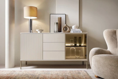 Komoda Linea z drzwiami i szufladami oraz oświetleniem LED Kaszmir