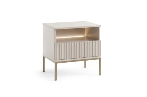 Stolik nocny Linea z szufladą i oświetleniem LED Kaszmir