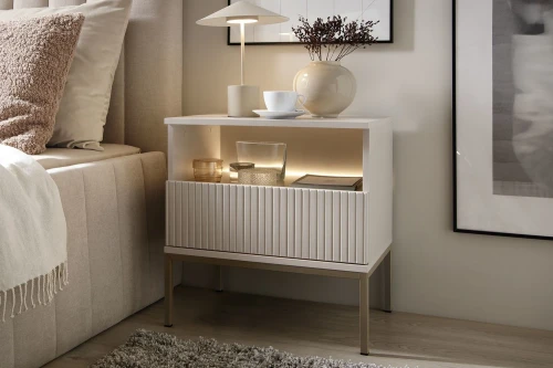 Stolik nocny Linea z szufladą i oświetleniem LED Kaszmir
