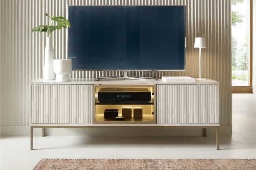 Szafka RTV Linea z drzwiczkami i oświetleniem LED Kaszmir