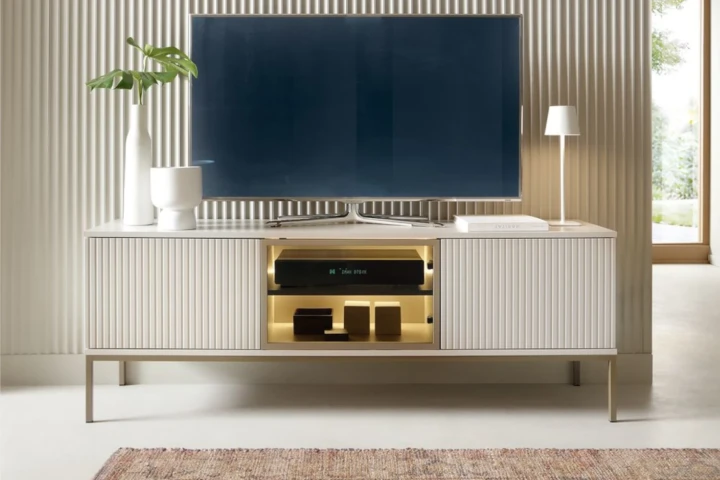 Szafka RTV Linea z drzwiczkami i oświetleniem LED Kaszmir