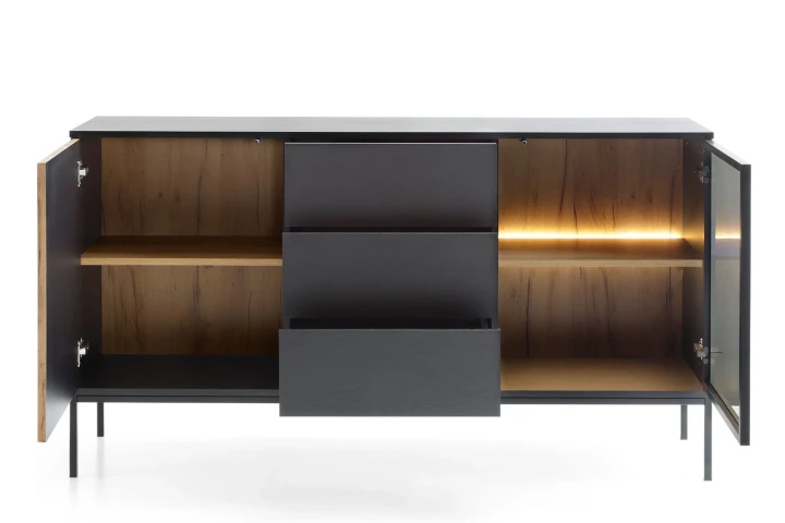 Komoda loftowa Linea z drzwiami i szufladami oraz oświetleniem LED Dąb Wotan