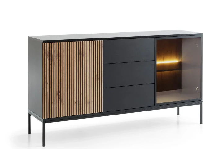 Komoda loftowa Linea z drzwiami i szufladami oraz oświetleniem LED Dąb Wotan