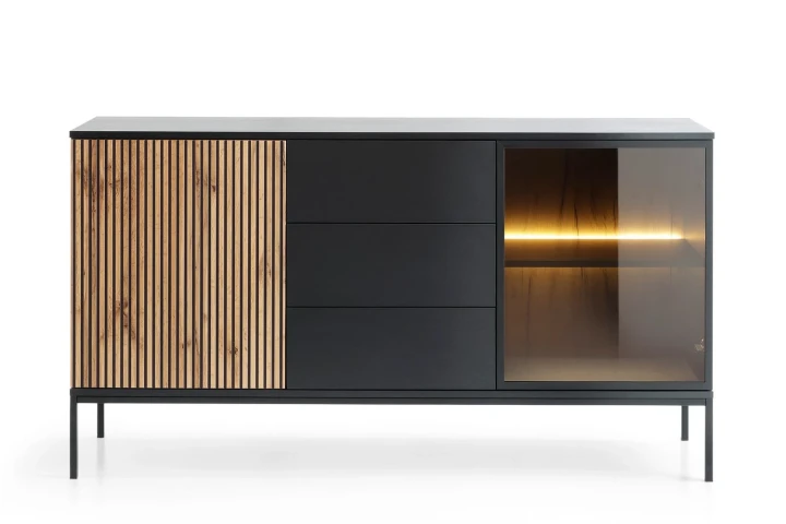 Komoda loftowa Linea z drzwiami i szufladami oraz oświetleniem LED Dąb Wotan