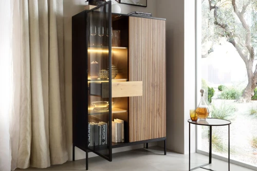 Witryna loftowa wysoka Linea z oświetleniem LED Dąb Wotan