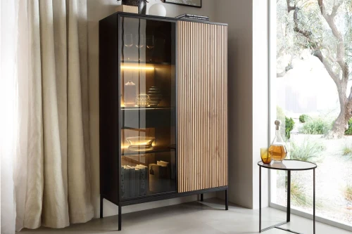 Witryna loftowa wysoka Linea z oświetleniem LED Dąb Wotan